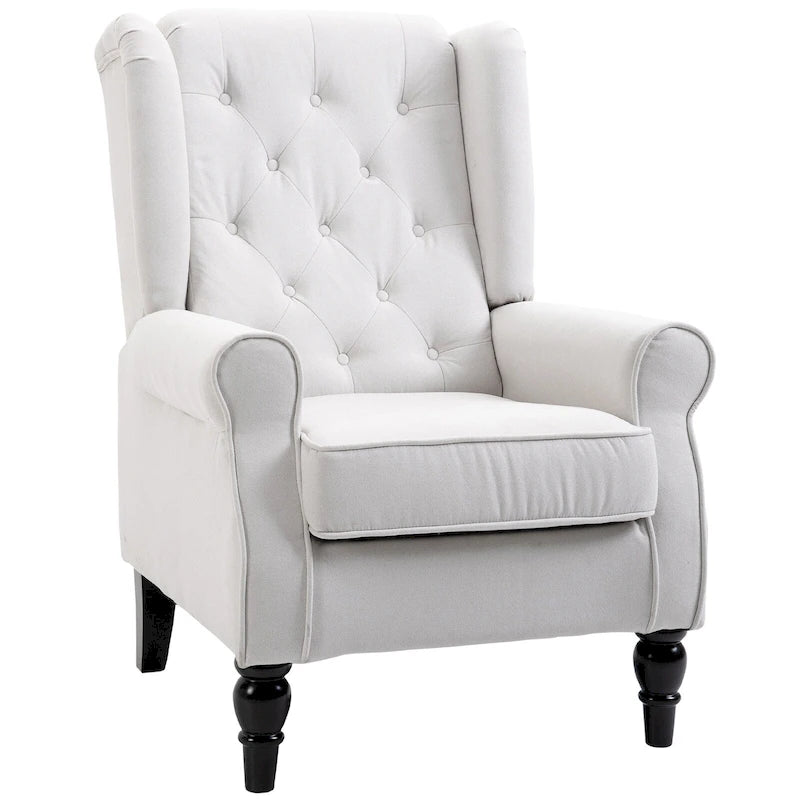 Poltrona accent tufted moderna crema-bianca con schienale alto da 74,4 cm e design a orecchioni