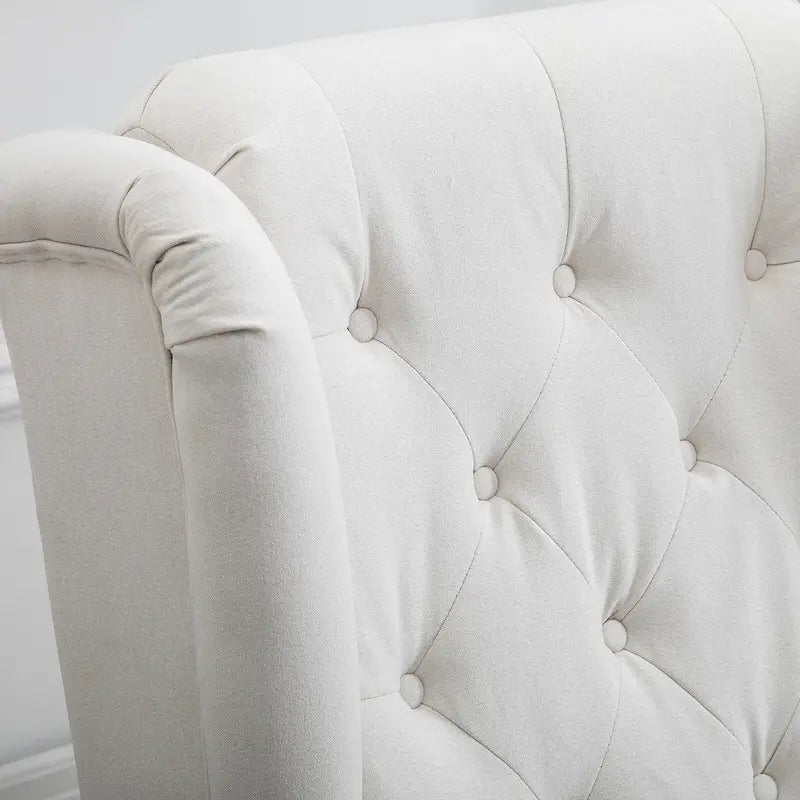 Poltrona accent tufted moderna crema-bianca con schienale alto da 74,4 cm e design a orecchioni
