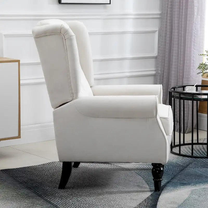 Poltrona accent tufted moderna crema-bianca con schienale alto da 74,4 cm e design a orecchioni