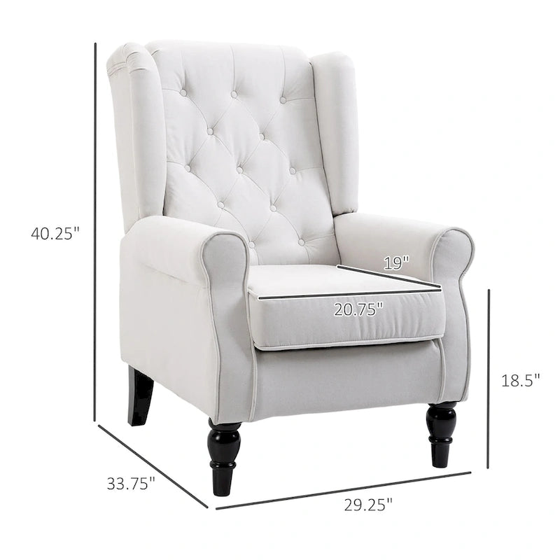 Poltrona accent tufted moderna crema-bianca con schienale alto da 74,4 cm e design a orecchioni