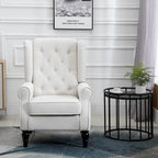 Poltrona accent tufted moderna crema-bianca con schienale alto da 74,4 cm e design a orecchioni