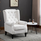 Poltrona accent tufted moderna crema-bianca con schienale alto da 74,4 cm e design a orecchioni