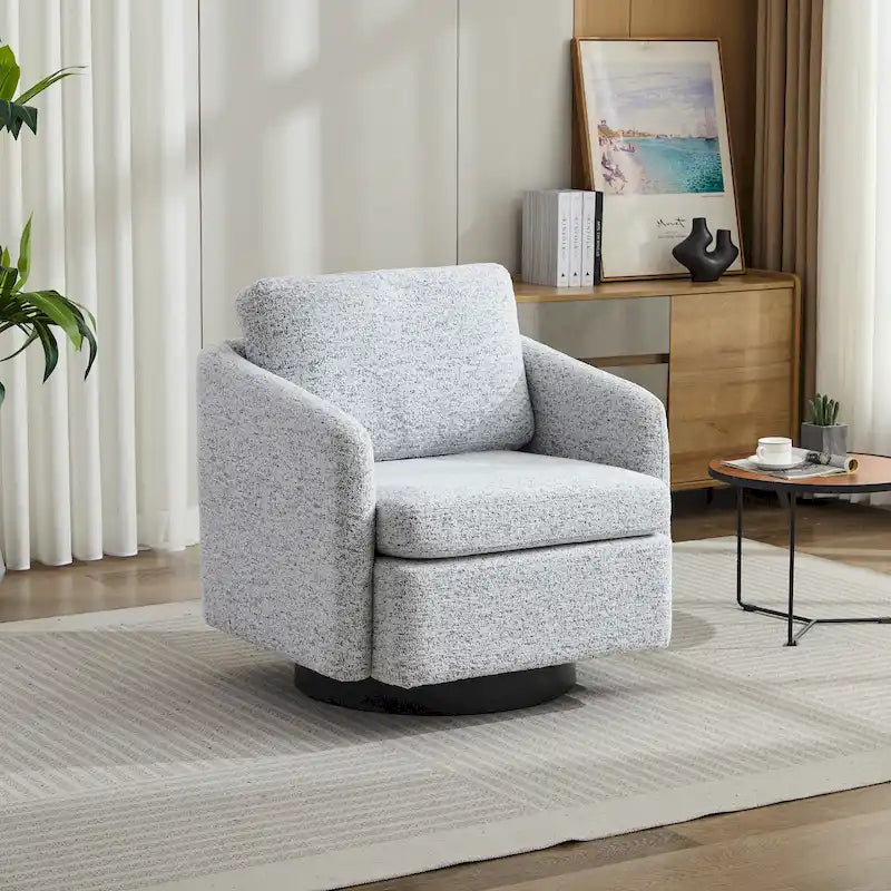 Poltrona girevole accent chair in ciniglia bianco+nero da 31,5" con struttura in legno massello