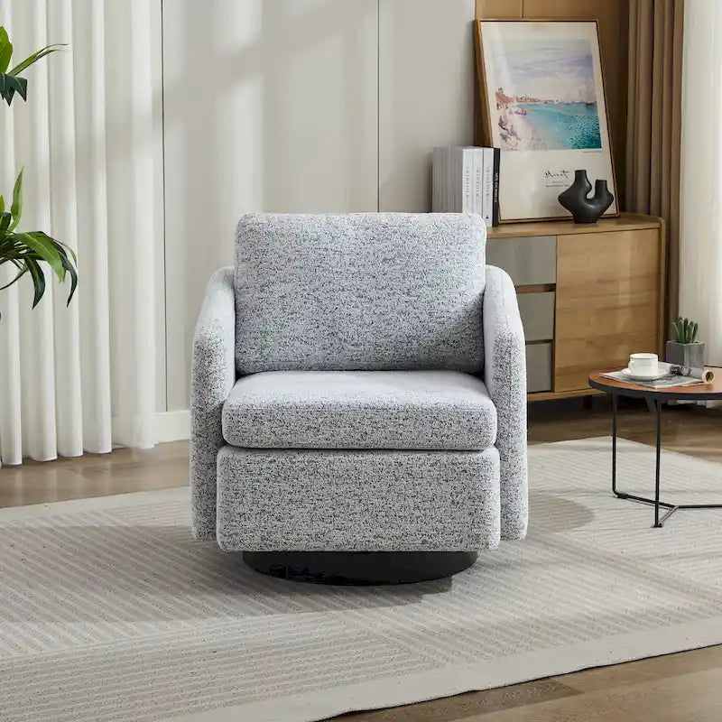 Poltrona girevole accent chair in ciniglia bianco+nero da 31,5" con struttura in legno massello