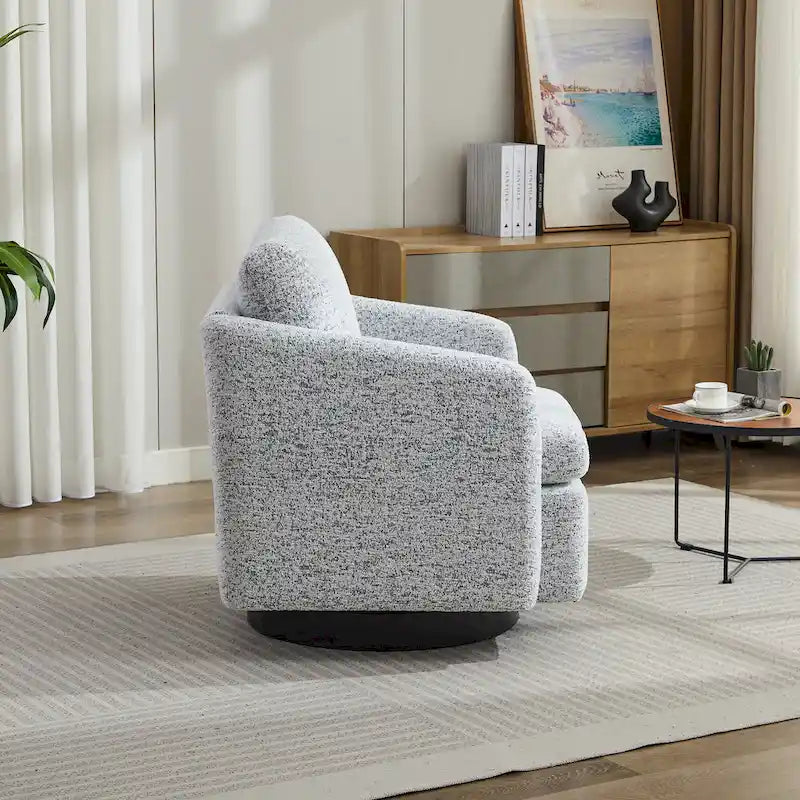 Poltrona girevole accent chair in ciniglia bianco+nero da 31,5" con struttura in legno massello