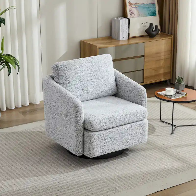 Poltrona girevole accent chair in ciniglia bianco+nero da 31,5" con struttura in legno massello