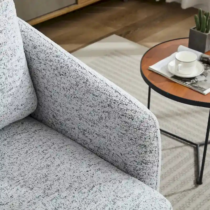Poltrona girevole accent chair in ciniglia bianco+nero da 31,5" con struttura in legno massello