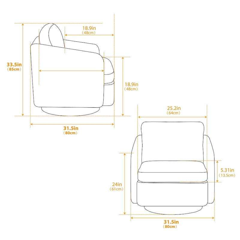 Poltrona girevole accent chair in ciniglia bianco+nero da 31,5" con struttura in legno massello