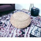 Pouf poggiapiedi beige in cotone da 20 pollici con design geometrico per soggiorno