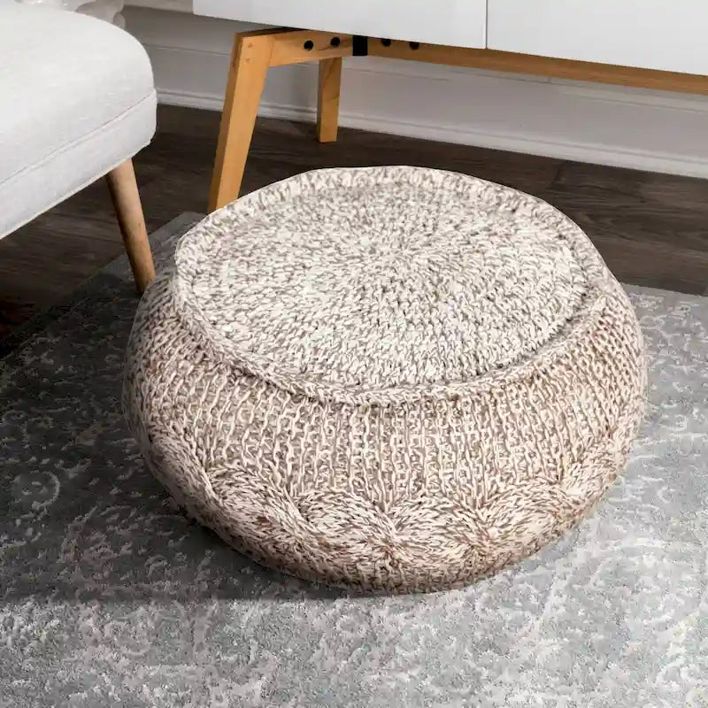 Pouf poggiapiedi beige in cotone da 20 pollici con design geometrico per soggiorno