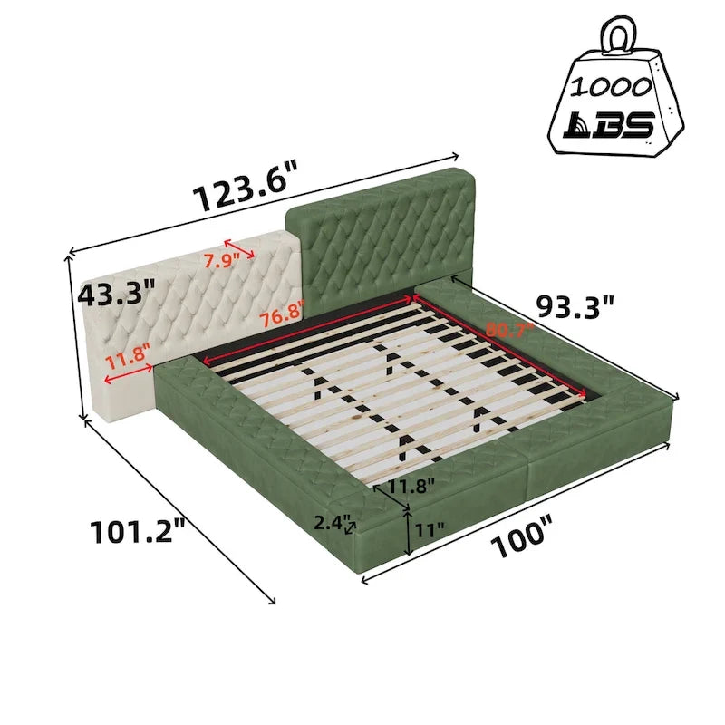 Letto King Size Imbottito con Vani Contenitore e Pediera