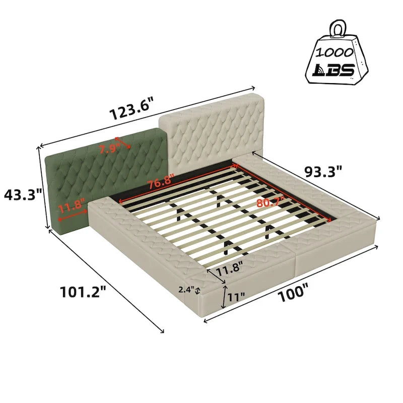 Letto King Size Imbottito con Vani Contenitore e Pediera