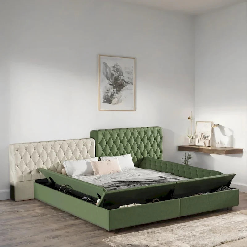 Letto King Size Imbottito con Vani Contenitore e Pediera