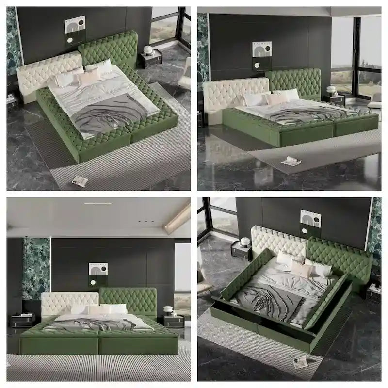 Letto King Size Imbottito con Vani Contenitore e Pediera
