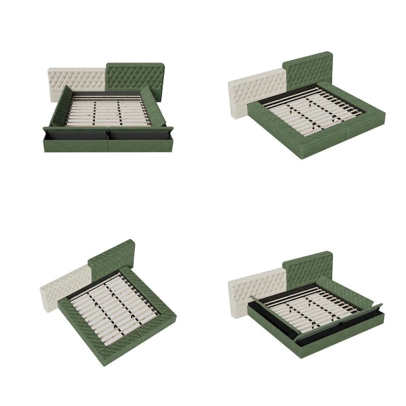 Letto King Size Imbottito con Vani Contenitore e Pediera