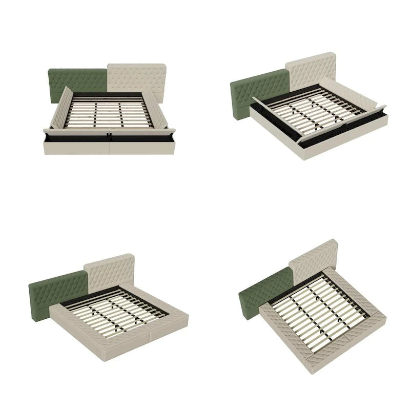 Letto King Size Imbottito con Vani Contenitore e Pediera