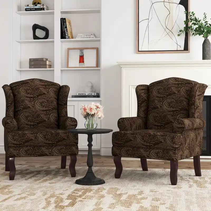 Set di 2 Poltrone a Orecchioni da Soggiorno Eleganti con Rivestimento in Tessuto