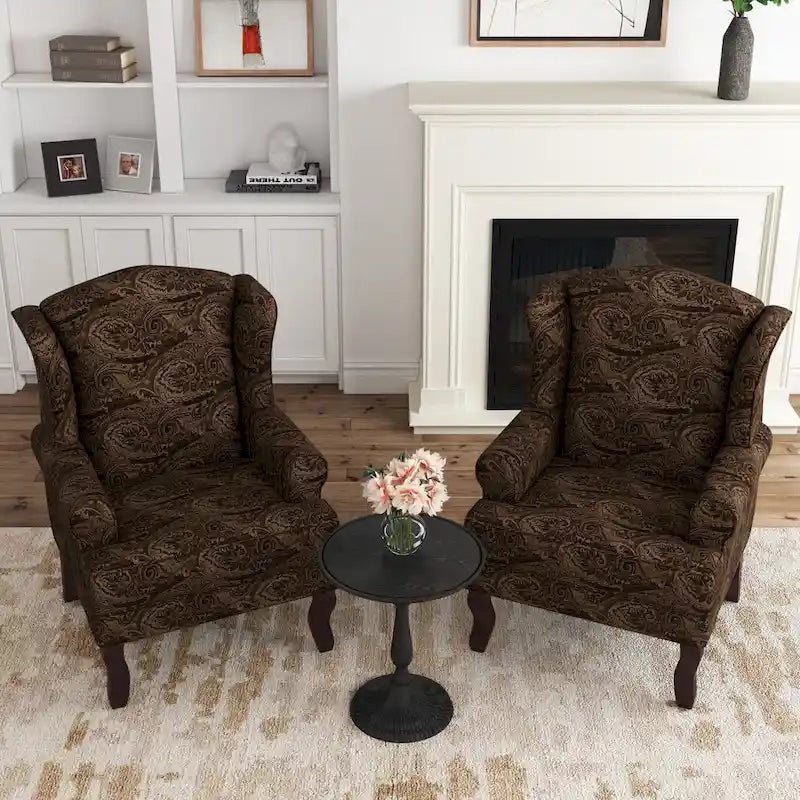 Set di 2 Poltrone a Orecchioni da Soggiorno Eleganti con Rivestimento in Tessuto