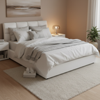 Struttura letto a piattaforma matrimoniale in ecopelle con comodino multimediale