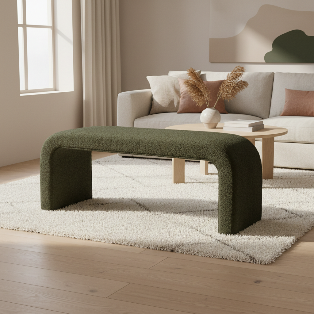 Set di 3 Panchine Moderne a U Pouf Teddy per Ingresso, Fondo Letto Camera da Letto, Set di 3 Piccoli Poggiapiedi Divano