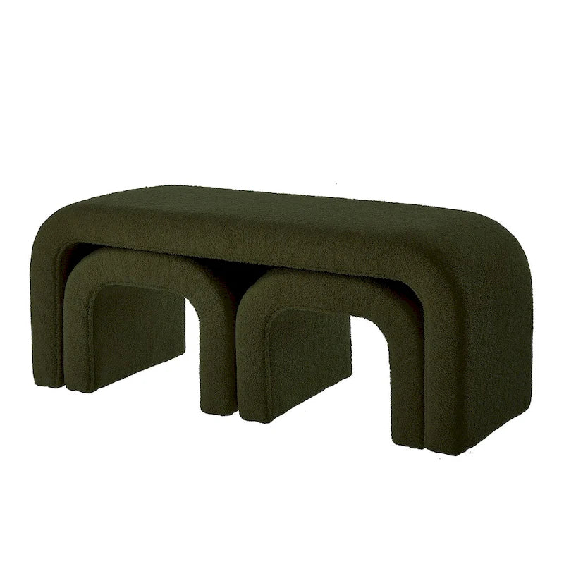 Set di 3 Panchine Moderne a U Pouf Teddy per Ingresso, Fondo Letto Camera da Letto, Set di 3 Piccoli Poggiapiedi Divano