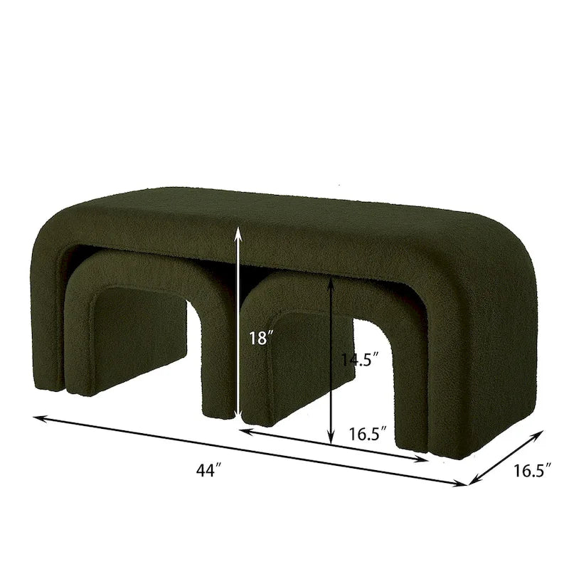 Set di 3 Panchine Moderne a U Pouf Teddy per Ingresso, Fondo Letto Camera da Letto, Set di 3 Piccoli Poggiapiedi Divano