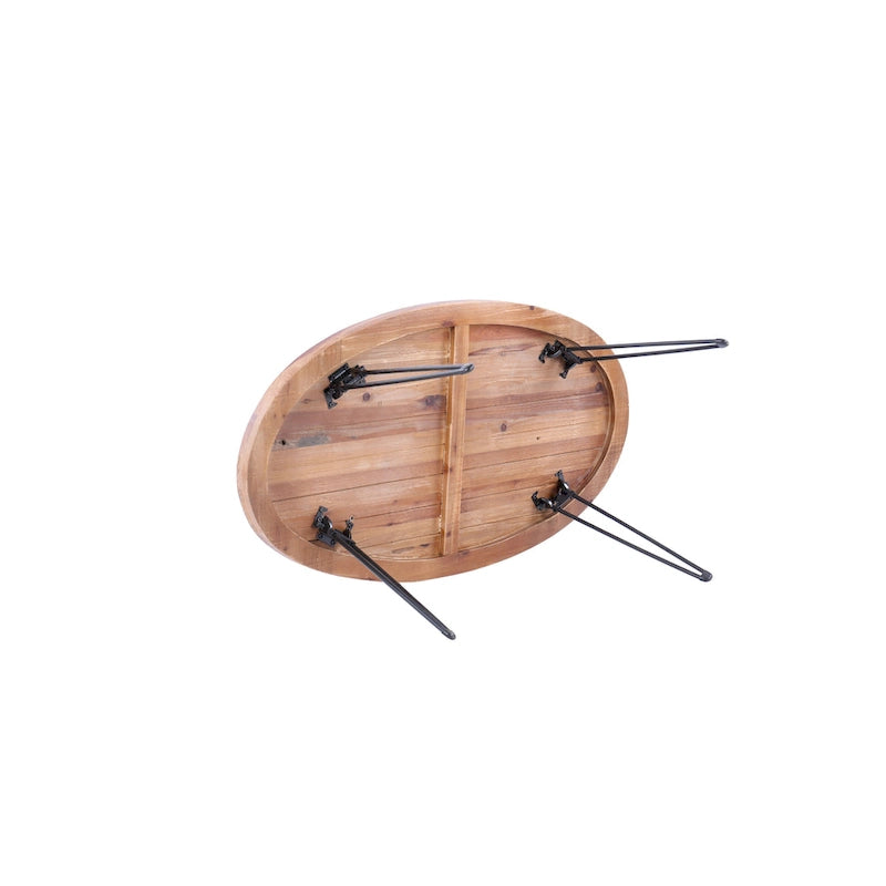 Tavolino da cocktail ovale pieghevole in legno naturale di recupero - 24,00 x 44,00 x 18,00