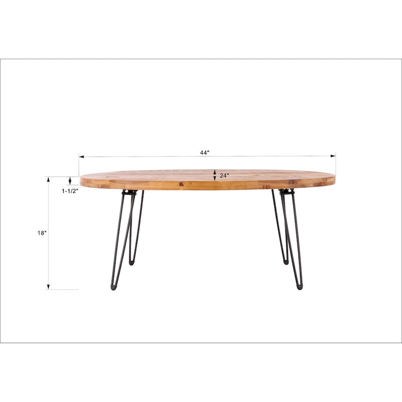 Tavolino da cocktail ovale pieghevole in legno naturale di recupero - 24,00 x 44,00 x 18,00