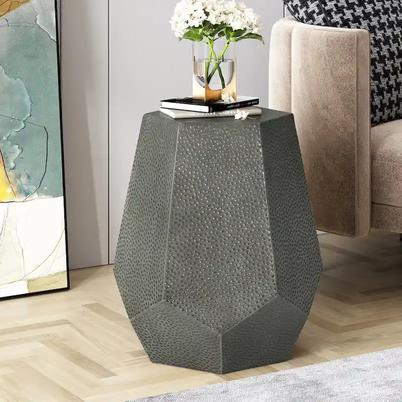 Pamsha Hammered Iron Geometric Side Table by  