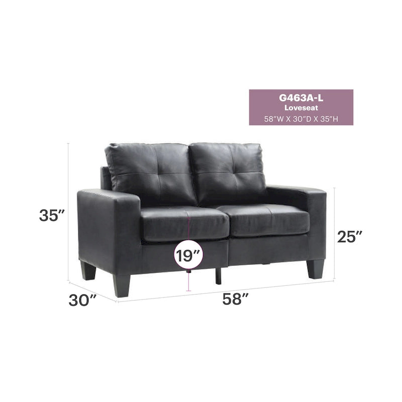 Divano dritto Newbury da 58 pollici con braccioli svasati in similpelle - 32 L x 58 P x 36 H