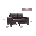 Divano dritto Newbury da 58 pollici con braccioli svasati in similpelle - 32 L x 58 P x 36 H