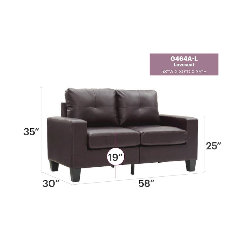 Divano dritto Newbury da 58 pollici con braccioli svasati in similpelle - 32 L x 58 P x 36 H