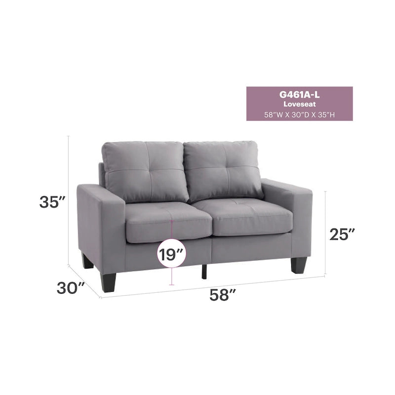 Divano dritto Newbury da 58 pollici con braccioli svasati in similpelle - 32 L x 58 P x 36 H