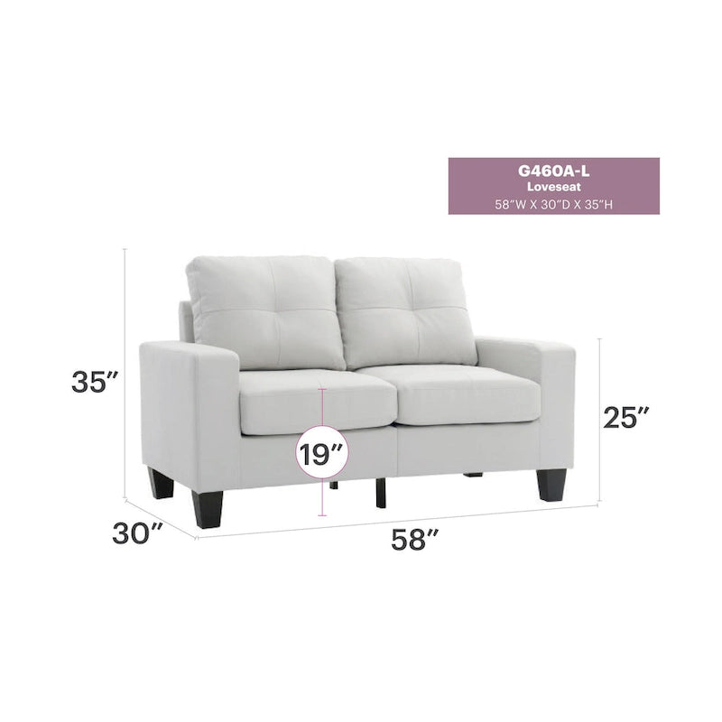 Divano dritto Newbury da 58 pollici con braccioli svasati in similpelle - 32 L x 58 P x 36 H