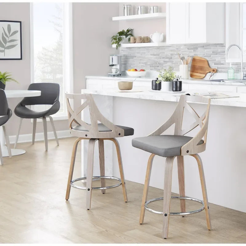   Charlotte 24  Fixed-Height Counter Stool with Bent Wood Legs (Set of 2)