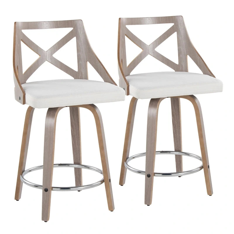 Charlotte 24 Sgabello da bancone ad altezza fissa con gambe in legno curvato (set da 2)