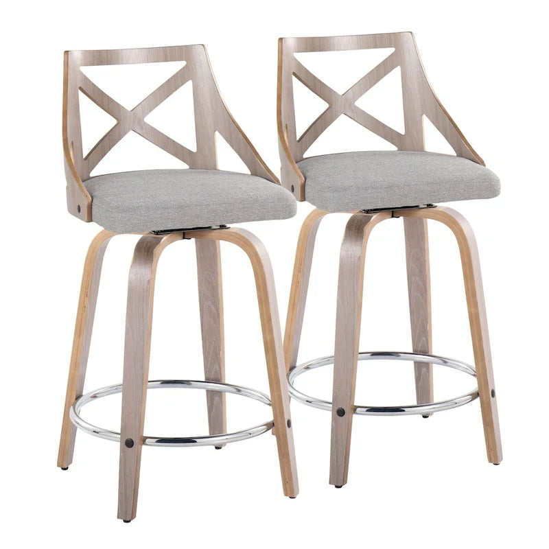 Charlotte 24 Sgabello da bancone ad altezza fissa con gambe in legno curvato (set da 2)