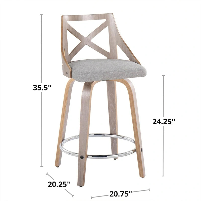 Charlotte 24 Sgabello da bancone ad altezza fissa con gambe in legno curvato (set da 2)