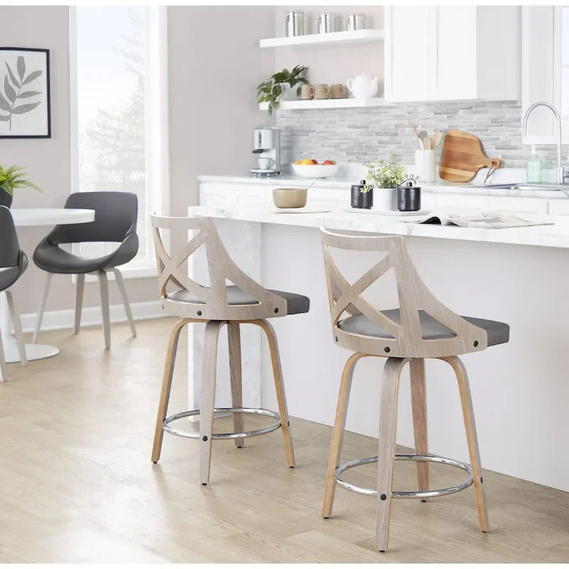 Charlotte 24 Sgabello da bancone ad altezza fissa con gambe in legno curvato (set da 2)