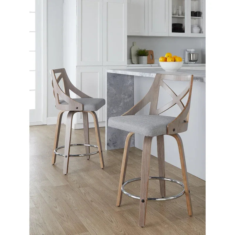 Charlotte 24 Sgabello da bancone ad altezza fissa con gambe in legno curvato (set da 2)