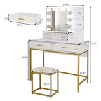Set toeletta grande, Tavolino da trucco con cassetto per donne, ragazze, camera da letto (bianco, nero)