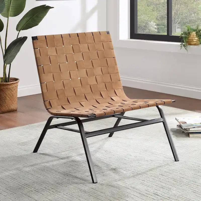 Calvo Woven Brown Leather Accent Chair by  