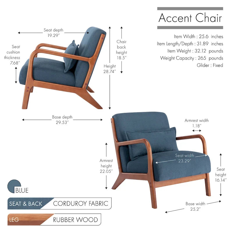 Poltrona d'accento Biana in velluto a coste con cuscino e struttura in legno di gomma