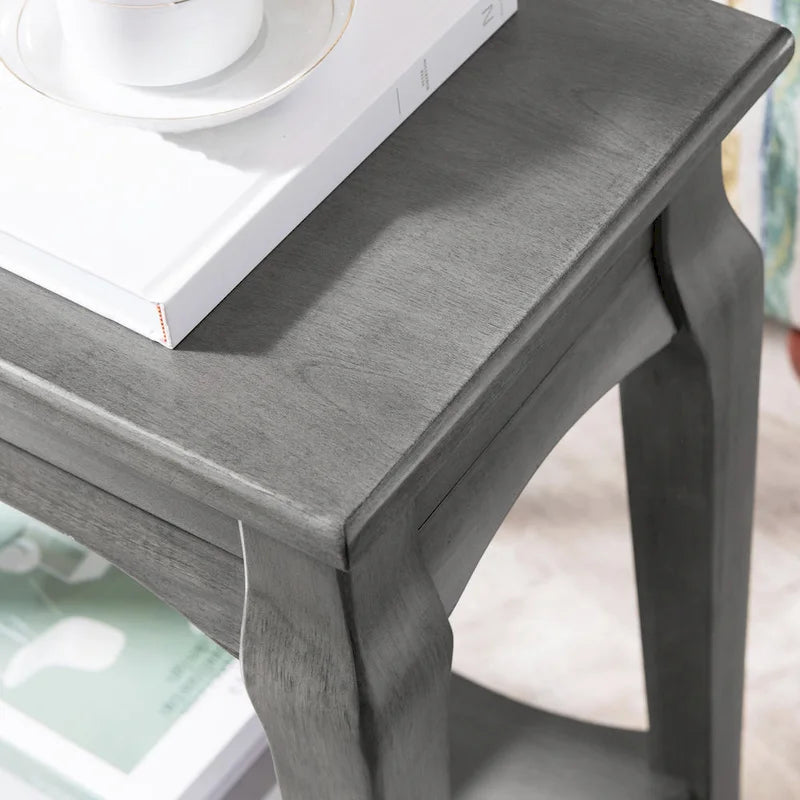 Tavolino Stretto in Legno Grigio per Poltrona