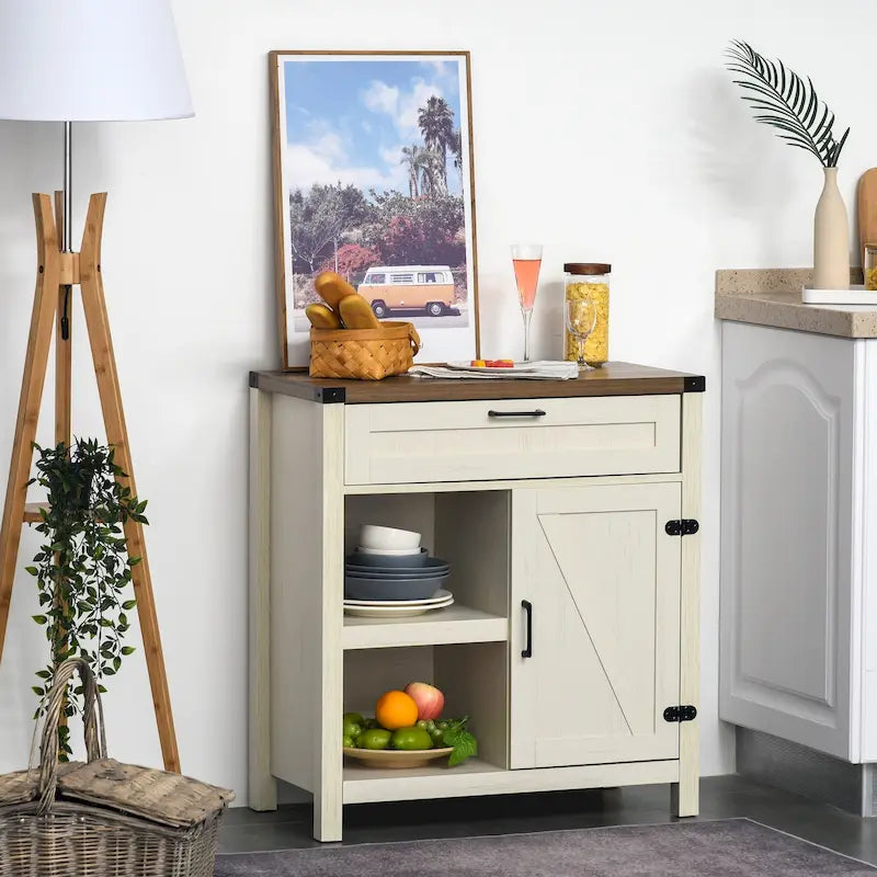Mobile contenitore rustico con anta a scomparsa/Madia moderna stile "farmhouse" per cucina e sala da pranzo