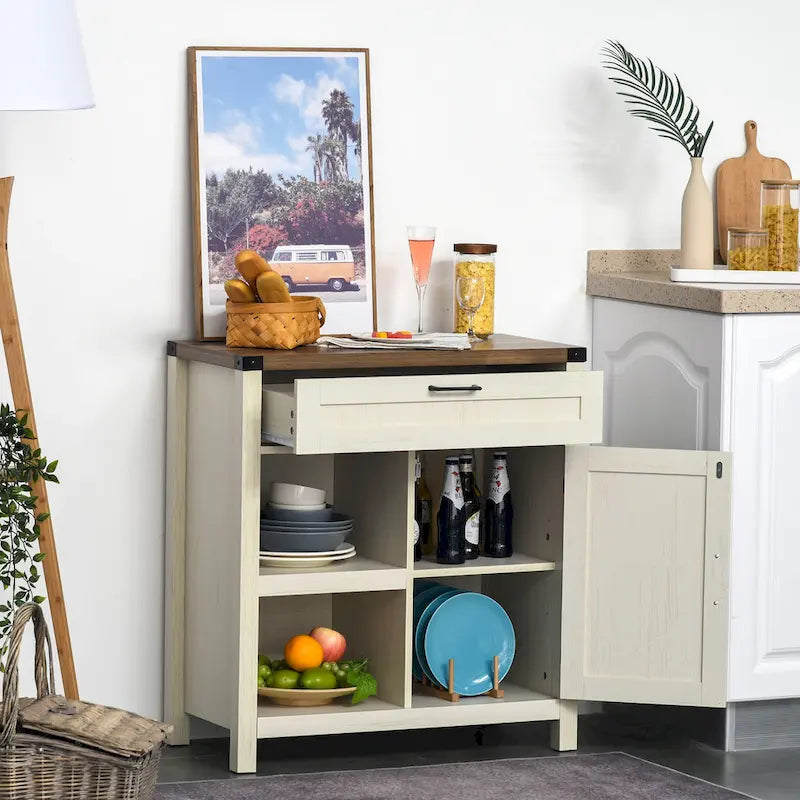 Mobile contenitore rustico con anta a scomparsa/Madia moderna stile "farmhouse" per cucina e sala da pranzo