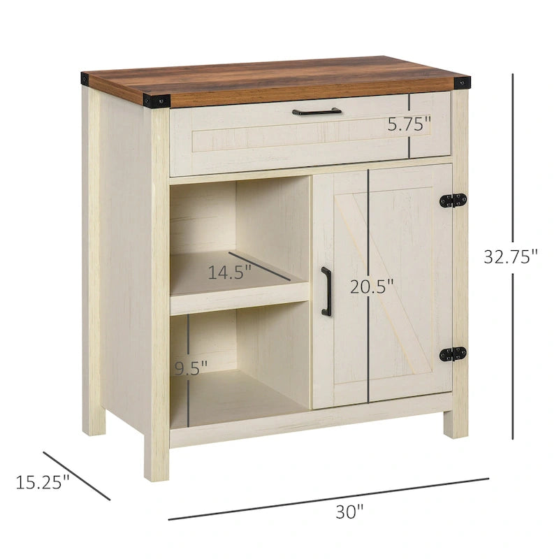 Mobile contenitore rustico con anta a scomparsa/Madia moderna stile "farmhouse" per cucina e sala da pranzo