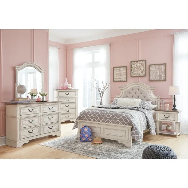 Comodino Nettle Bank a 1 cassetto in legno marrone e bianco anticato