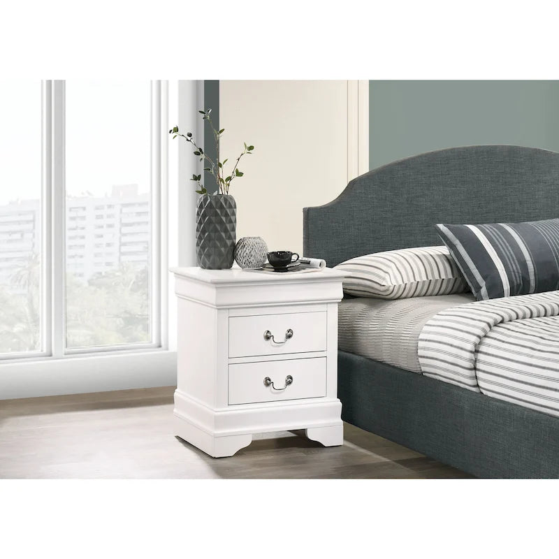 Comodino tradizionale Louis Philippe in legno con 2 cassetti