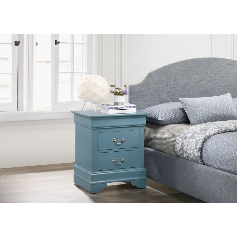 Comodino tradizionale Louis Philippe in legno con 2 cassetti